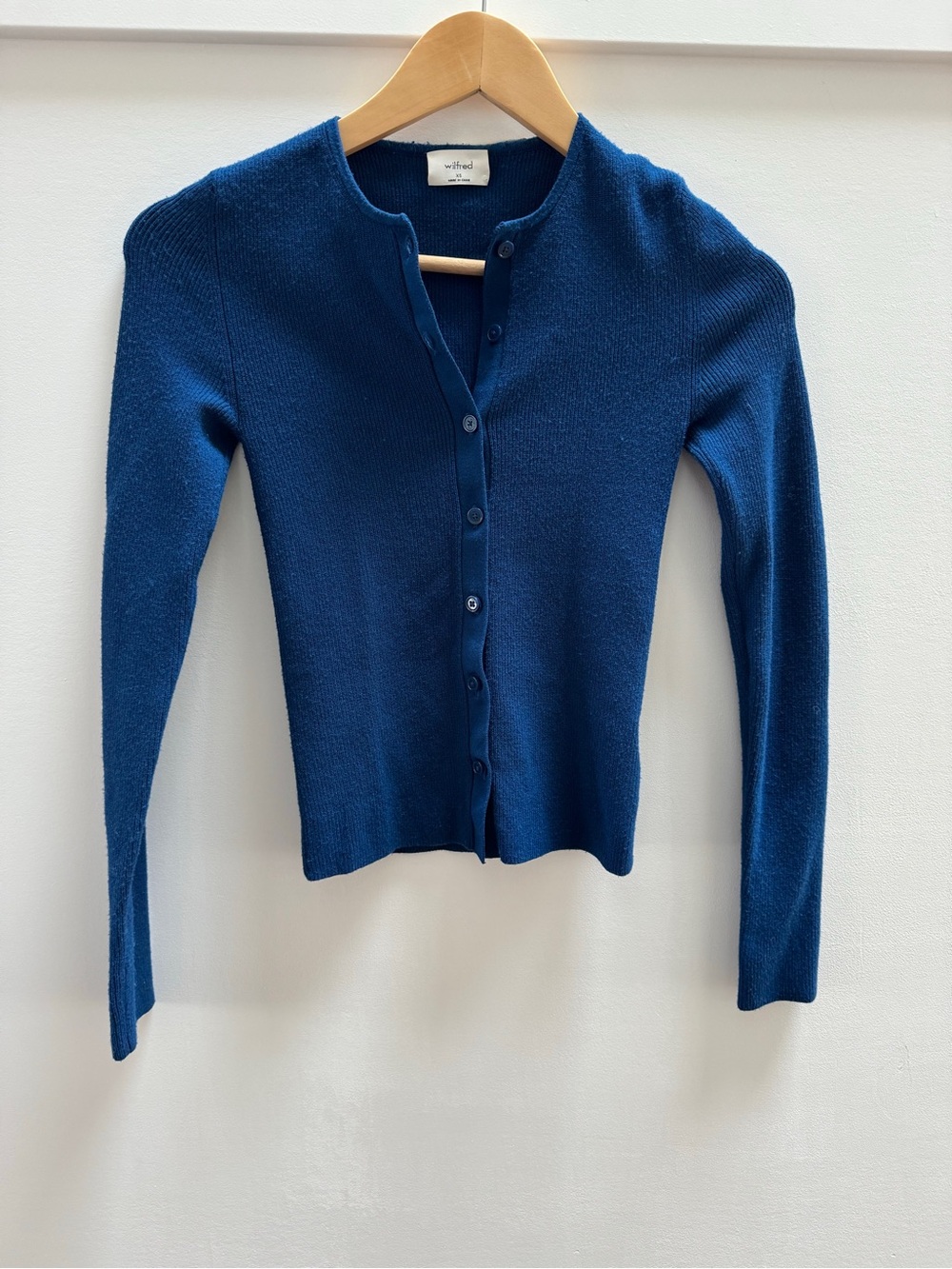 Wilfred Deep Blue Button-Front Crewneck Cardigan